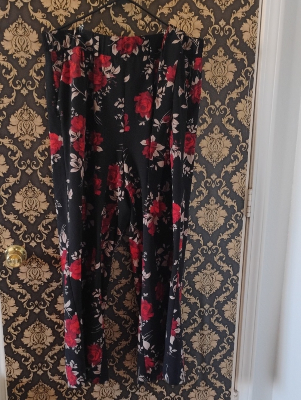 torrid Black Wide-Leg Pants with Red Rose Print